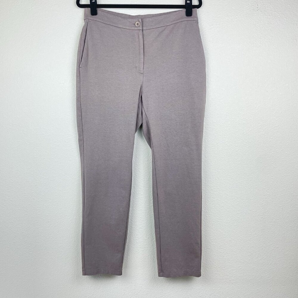 Eileen Fisher Women's Medium Cotton Blend Ponte Slim Pant Slim Fit Ankle Taupe